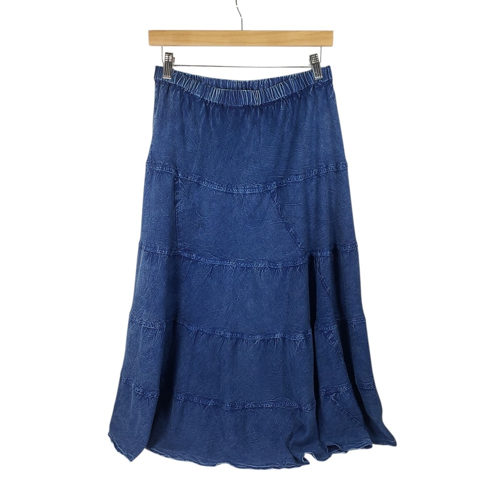 Studio West Blue Tiered Skirt Women's Maxi Long Elastic Waist Casual S